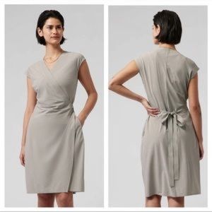 Athleta Newport Stripe Wrap Dress Black/Grey Pockets XS